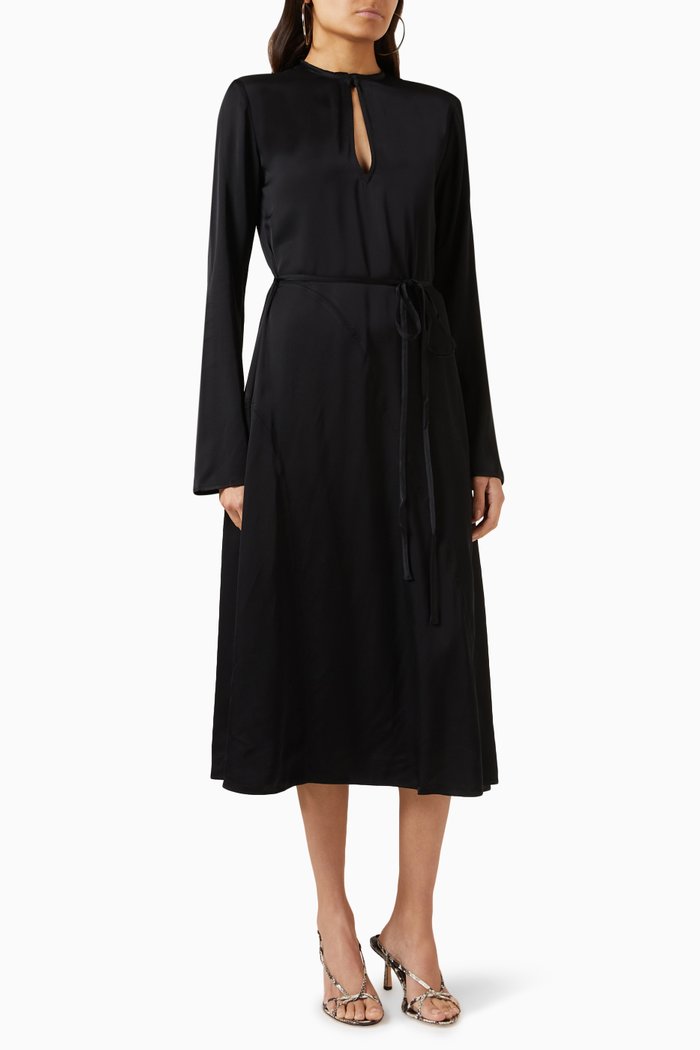 Kennedy Belted Midi Dress in Fluid-viscose, Black