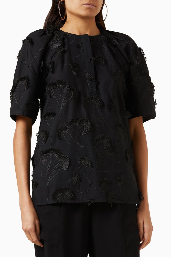 

Tatum Fringe Top in Cotton-blend, Black