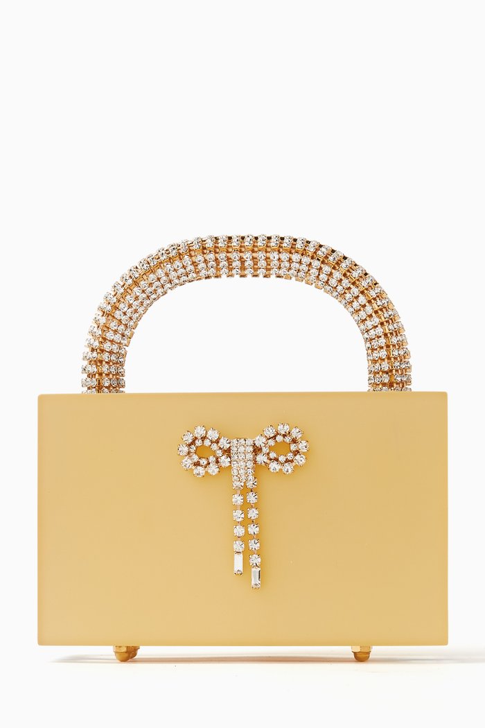 

Mini Leon Crystal Bow Top-handle Bag in Acrylic, Gold
