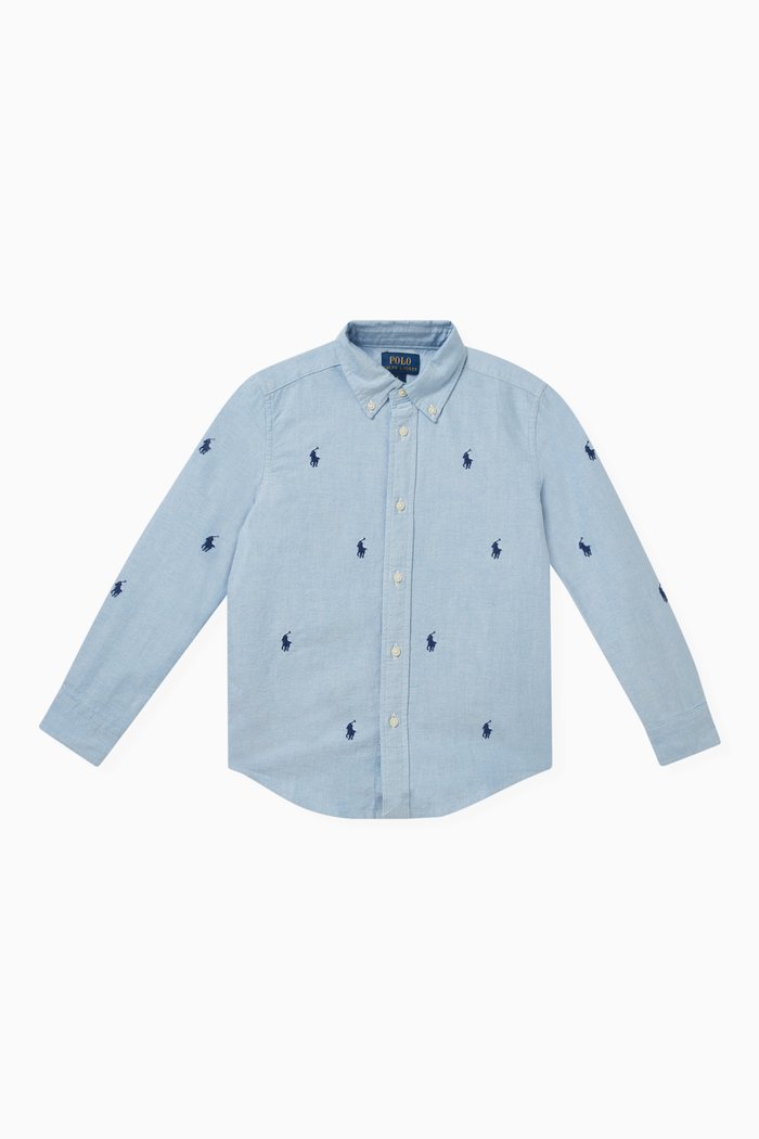 

All-over Logo Embroidered Shirt in Cotton, Blue