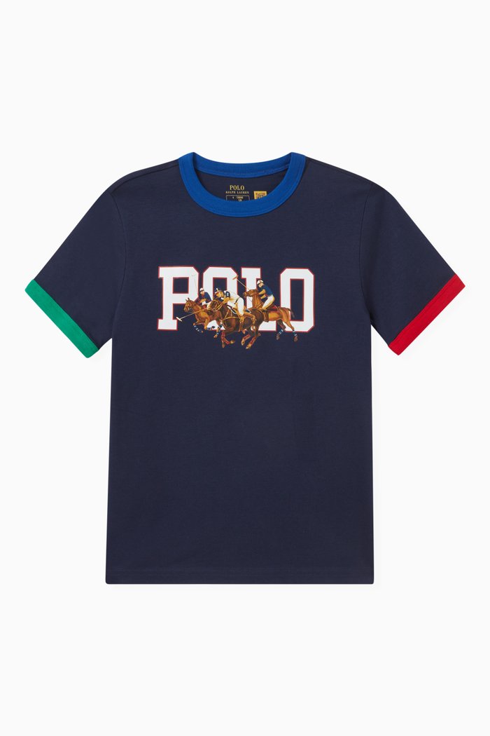 

Triple Pony Printed T-shirt in Cotton, Blue