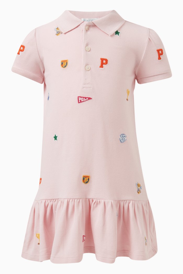 

Embroidered Polo Dress in Cotton, Pink