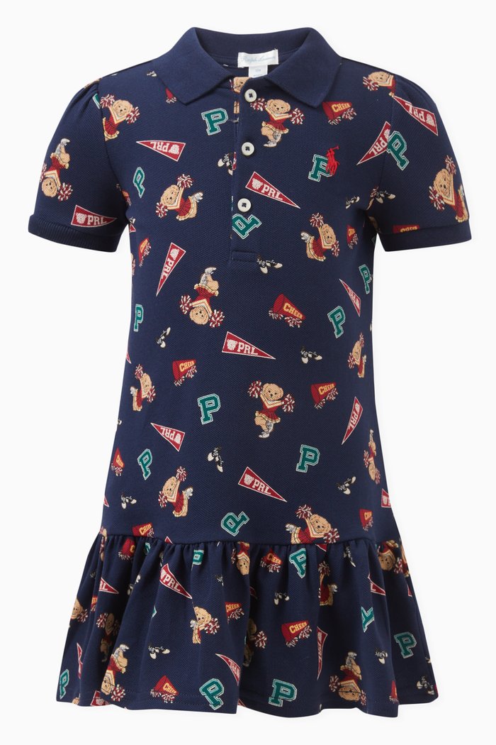 

Cheerleader Bear Printed Dress in Cotton, Black