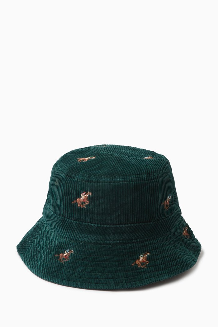 

All-over Embroidered Logo Bucket Hat in Corduroy, Green