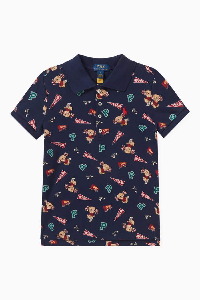 

Varsity Printed Polo Shirt in Cotton, Black