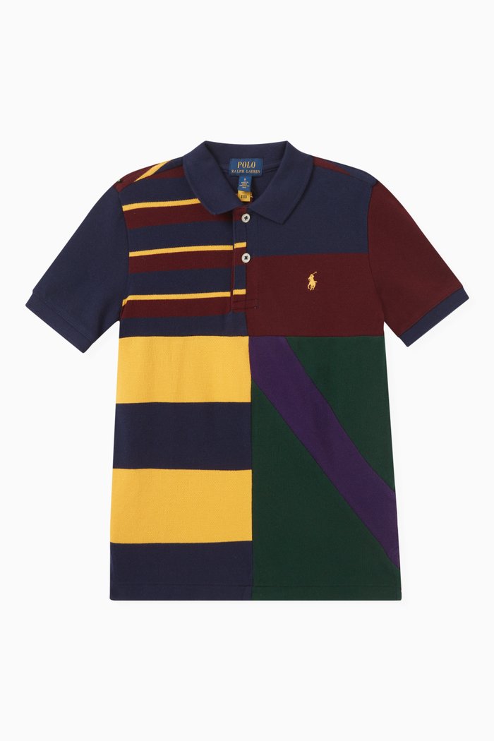 

Colour-Block Polo Shirt in Cotton, Blue