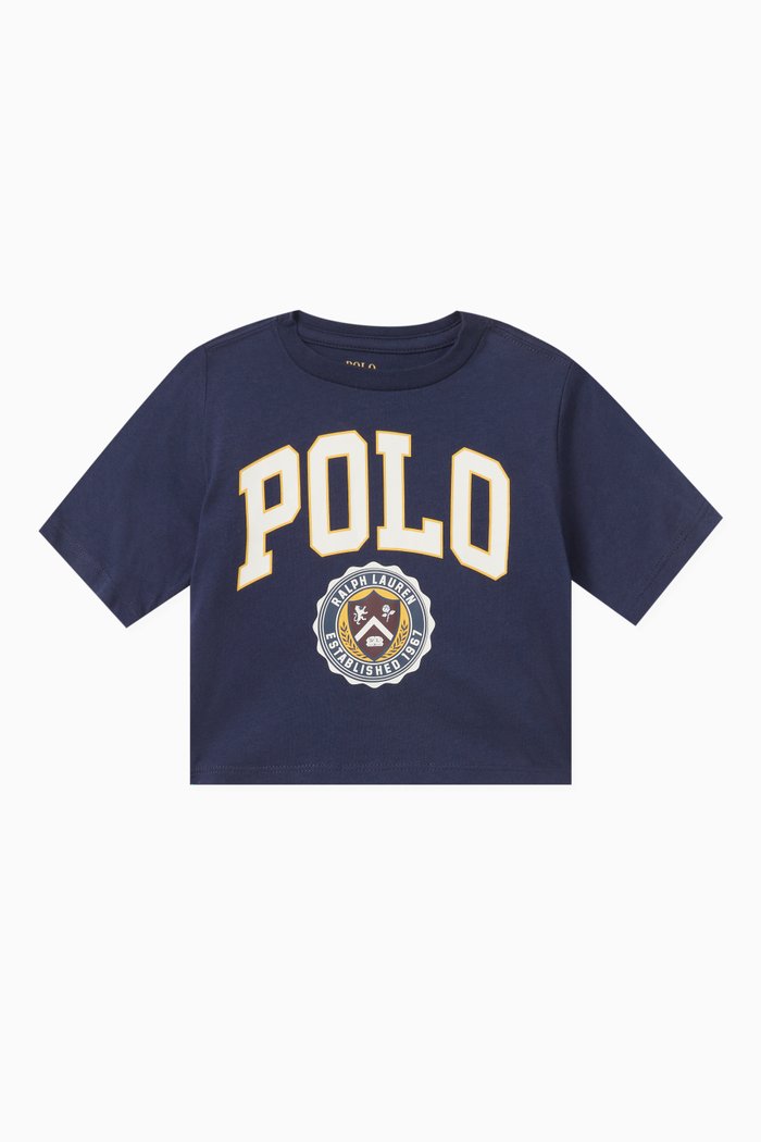 Polo Crest Printed T-shirt in Cotton, Blue