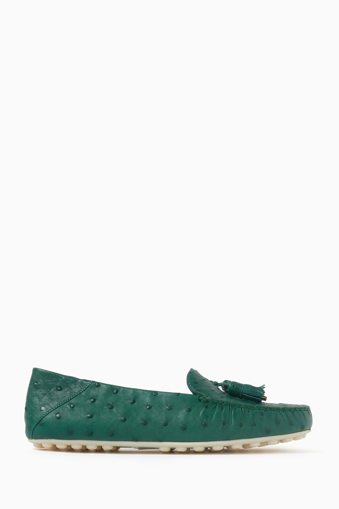 Dot Sole Loafers in Ostrich Leather, Green
