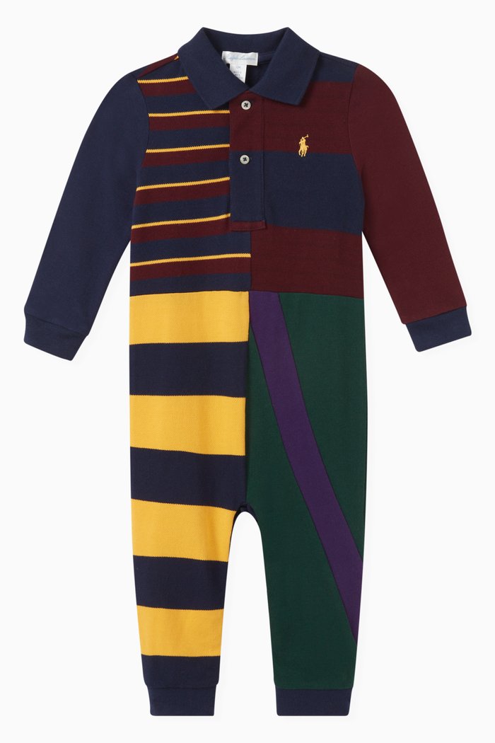 

Striped Pyjama Jumpsuit in Cotton, Blue