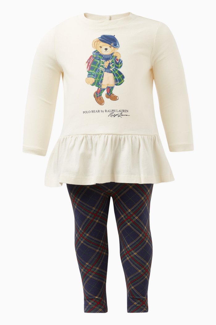

Bear Printed Top & Leggings Set in Cotton, Neutral