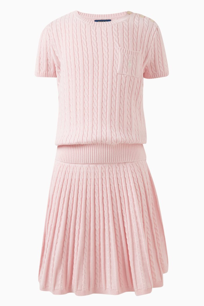 

Mini Cable T-shirt and Skirt Set in Cotton, Pink