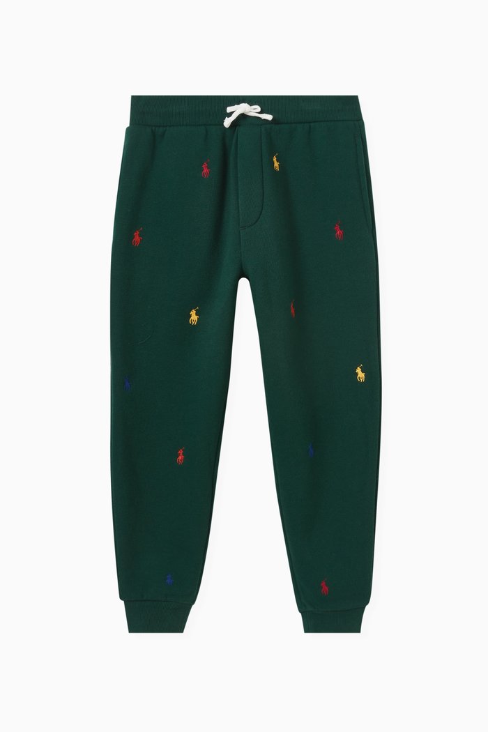 

All-over Pony Embroidered Sweatpants in Cotton, Green