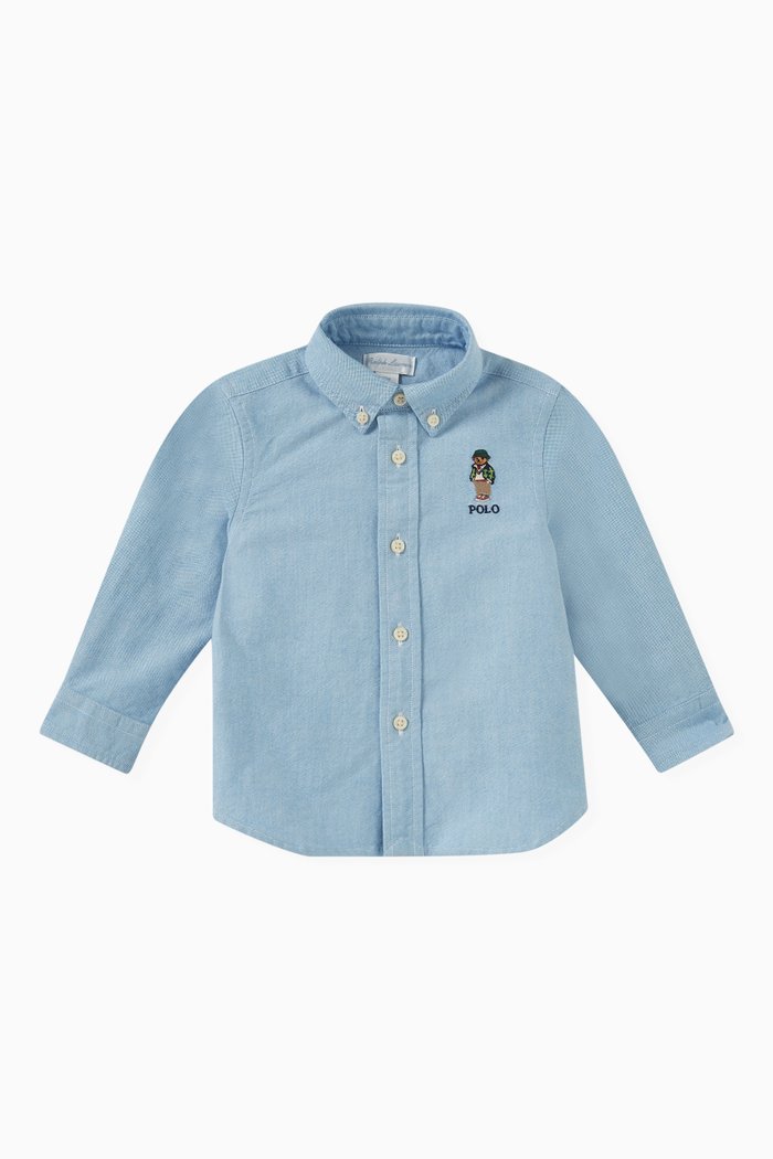 

Bear Logo Patch Shirt in Cotton, Blue