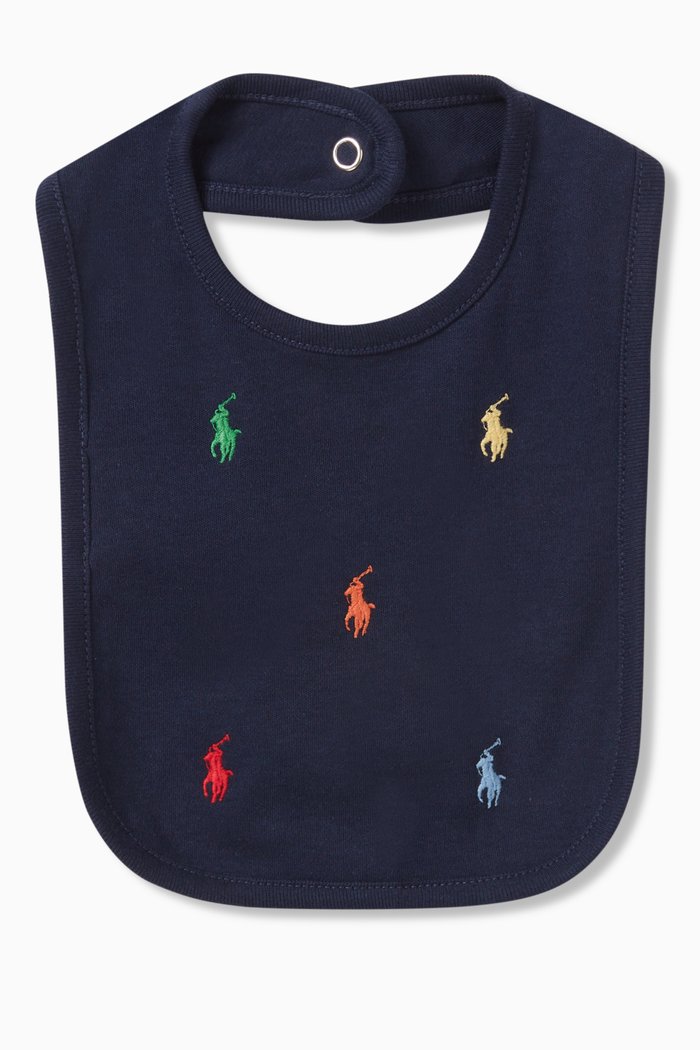 

All-over Logo Embroidery Bib in Cotton, Blue