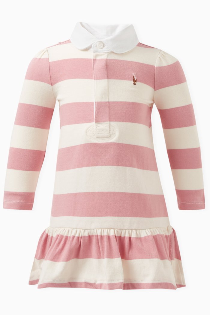 

Long-Sleeved Rugby Dress in Cotton, Pink