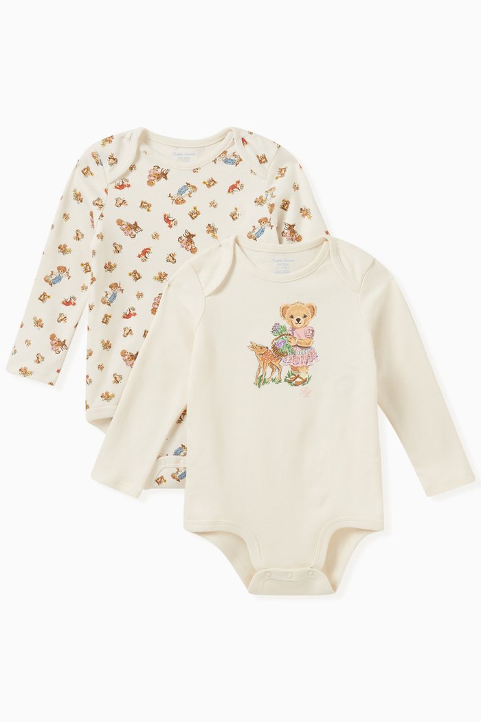 

Bear Logo Bodysuit in Cotton, Set of 2, Neutral