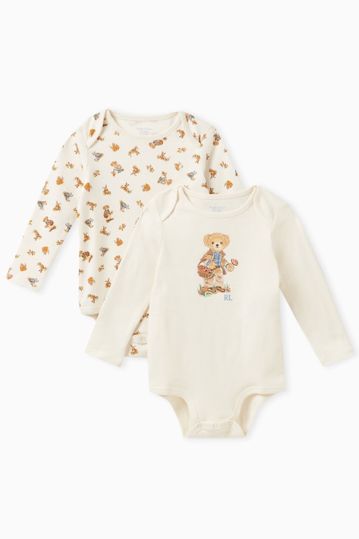 

Bear Logo Bodysuit in Cotton, Set of 2, Neutral