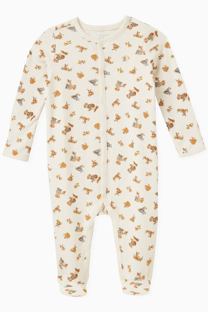 All-Over Bear Logo Pyjamas in Cotton, Neutral