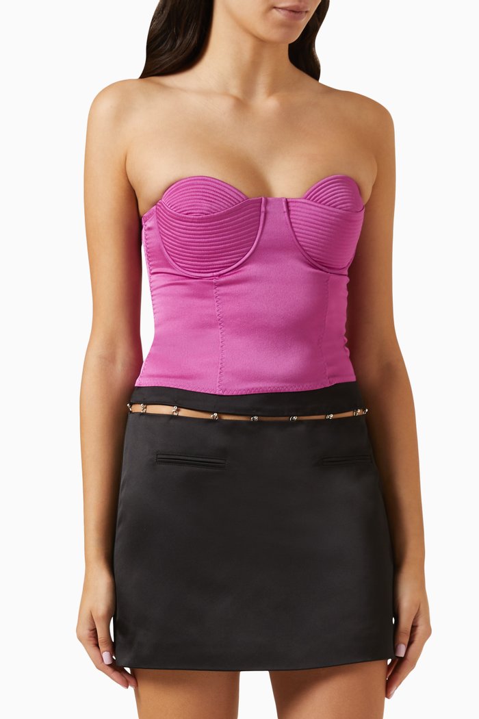 

Raya Decorative Stitch Corset in Acetate, Pink