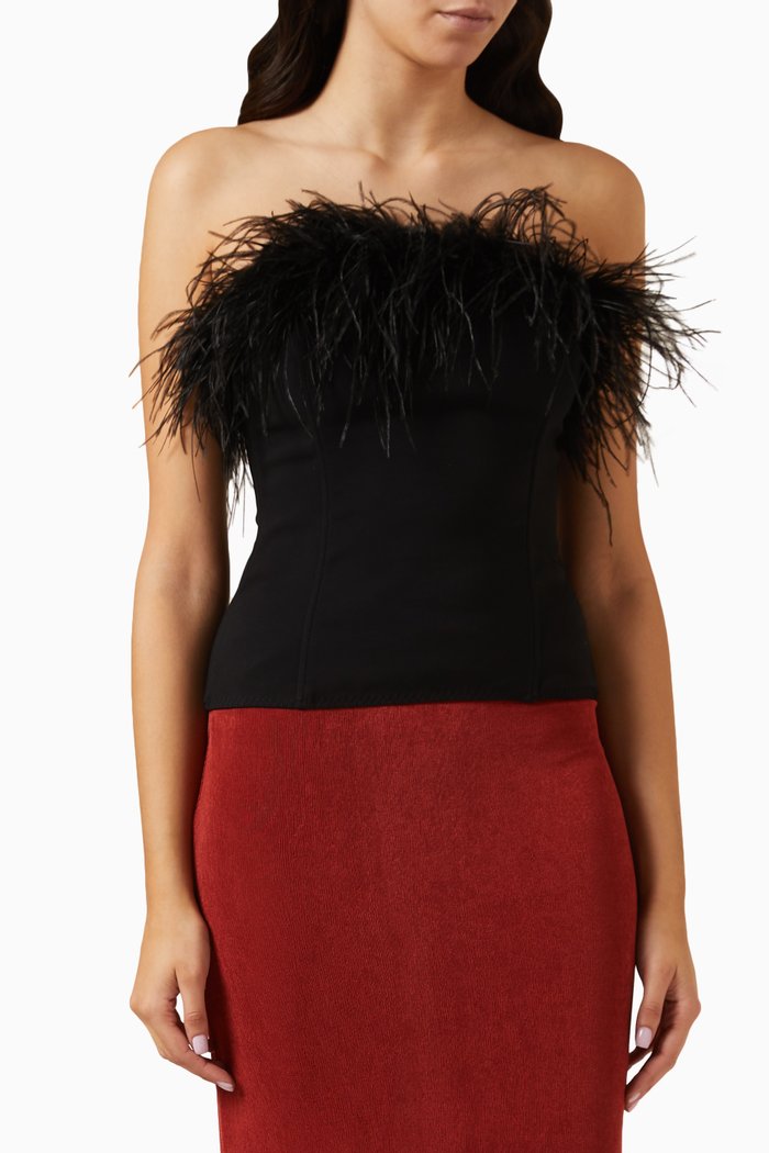 

Dita Feather Trimmed Corsette in Viscose, Black