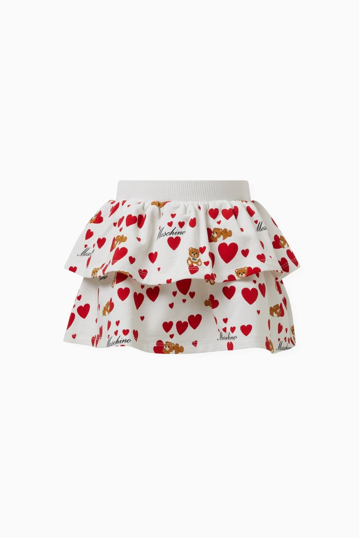 

Teddy Heart Print Skirt in Cotton, Neutral