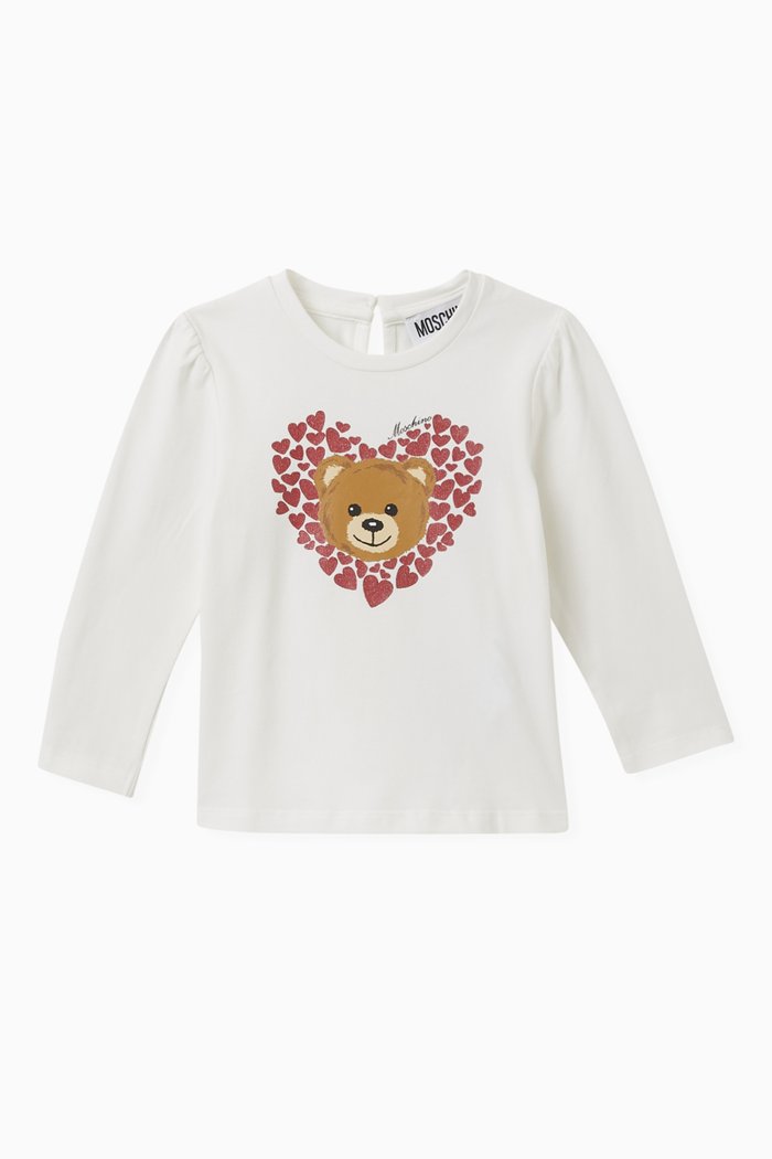 

Teddy and Heart Print T-Shirt in Cotton, Neutral