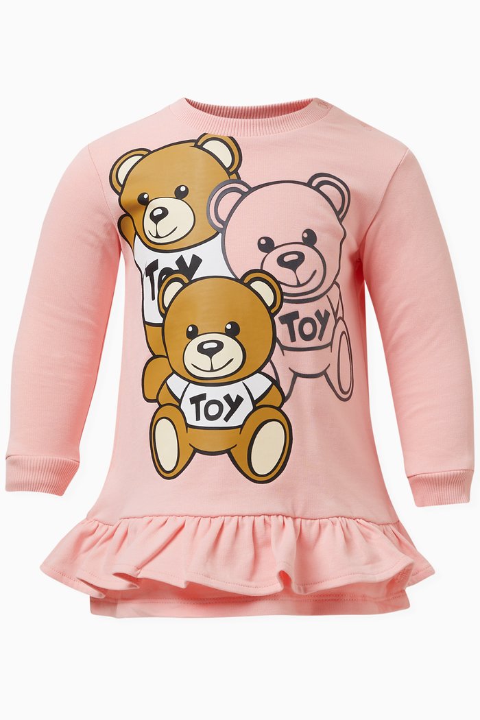 

Teddy Bear Print Dress in Cotton, Pink