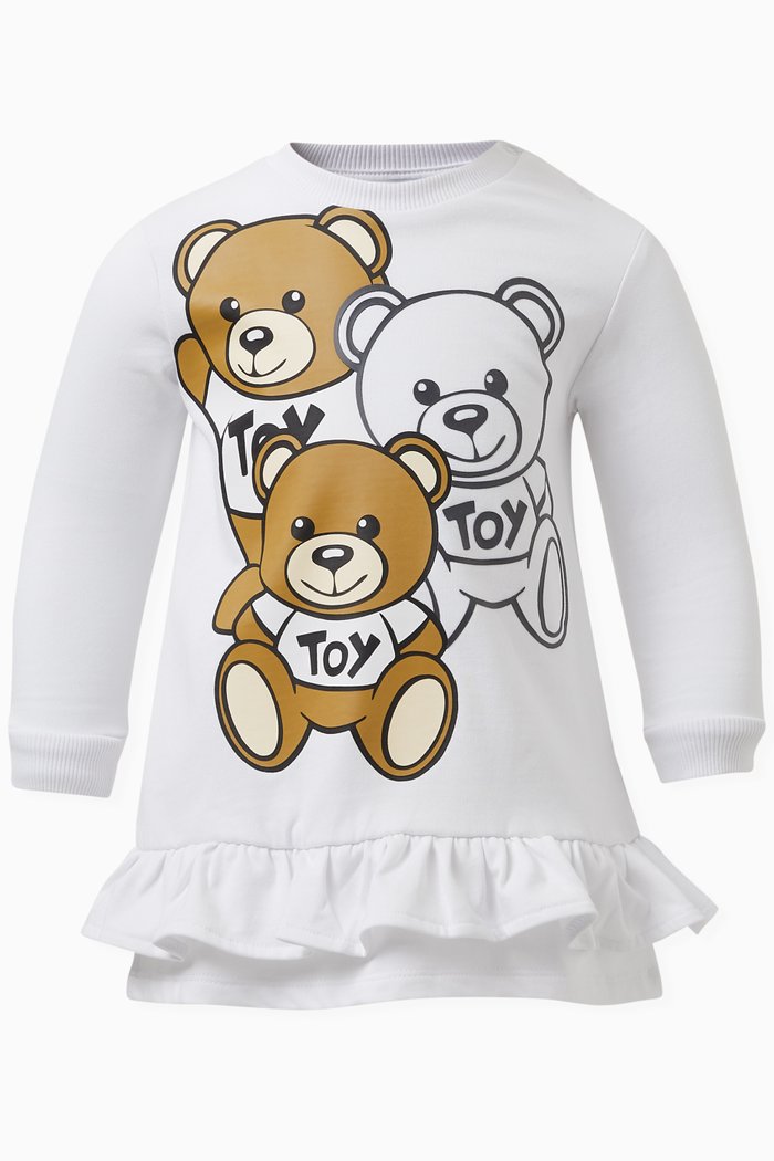 Teddy Bear Print Dress in Cotton, White