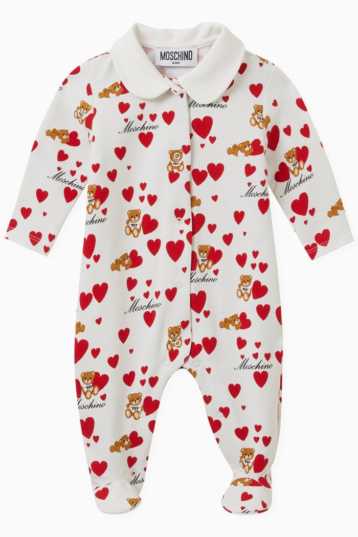 

Heart and Teddy Print Sleepsuit Gift Box in Cotton, Neutral