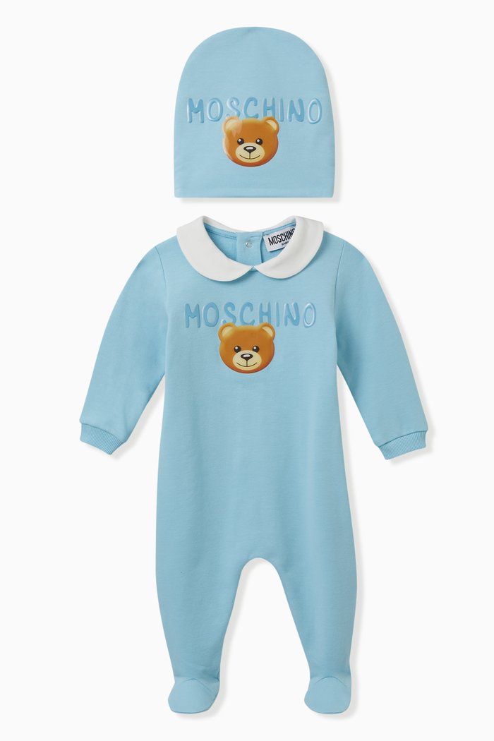 

Teddy Bear Romper & Hat Set in Cotton Jersey, Blue