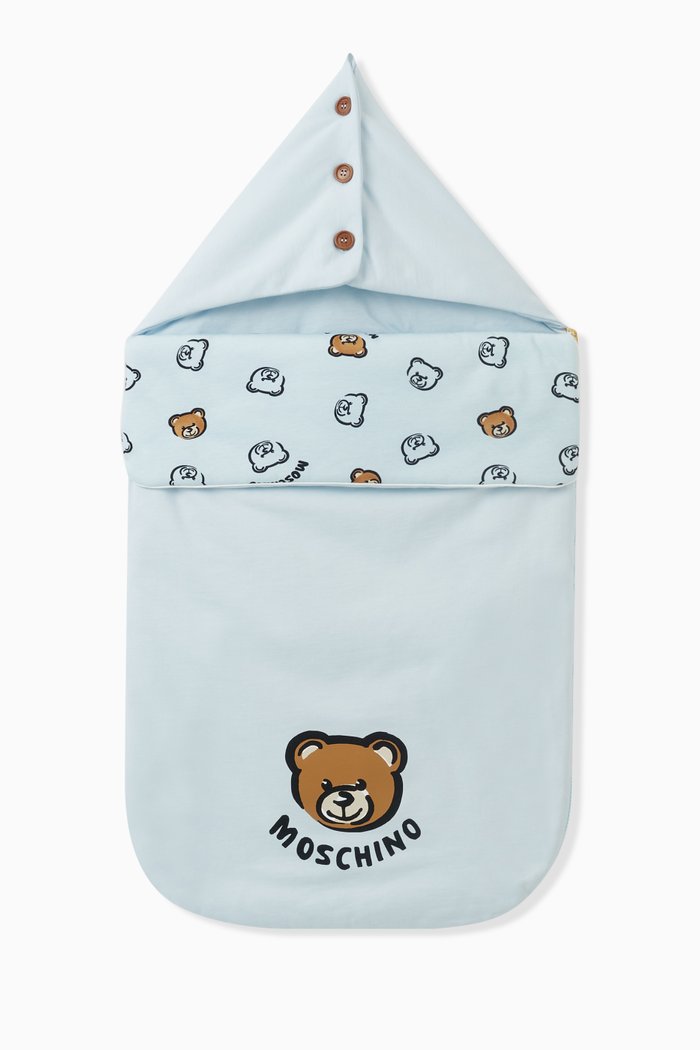 

All-over Teddy Bear Sleeping Bag in Organic Cotton Fleece, Blue