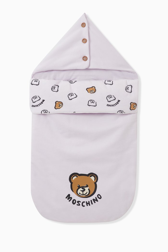 

All-over Teddy Bear Sleeping Bag in Organic Cotton Fleece, Purple