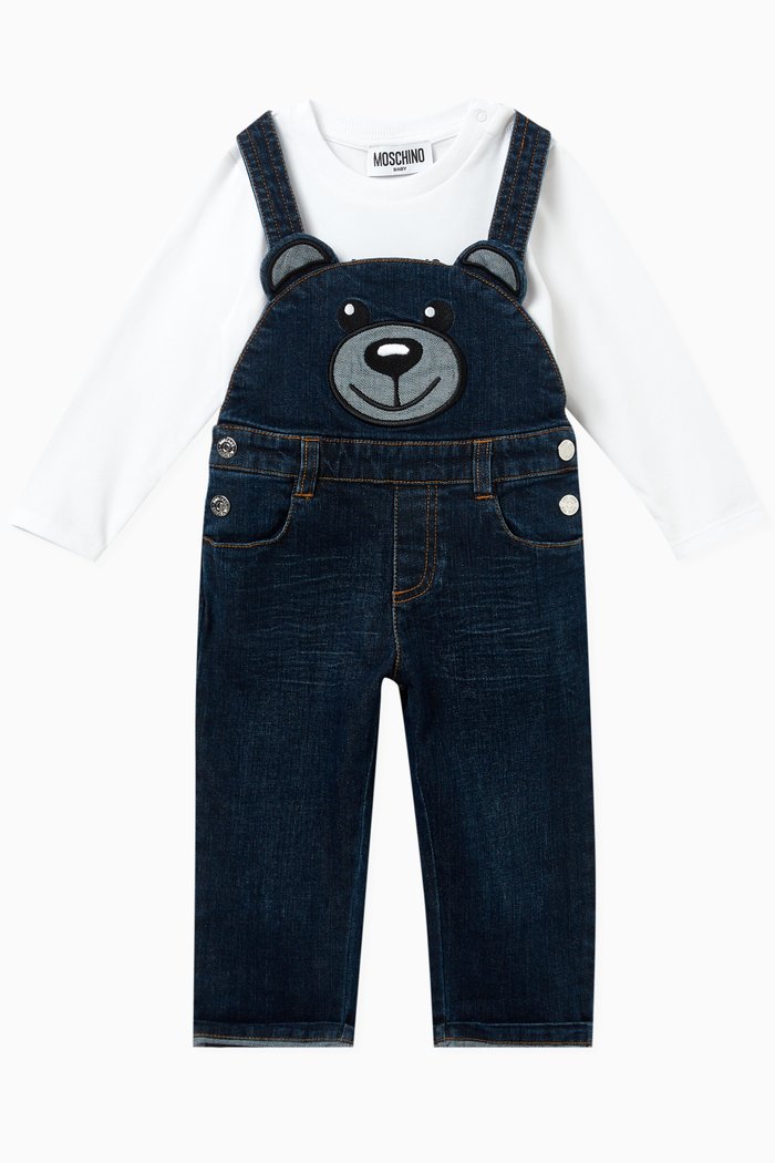

Teddy Bear T-Shirt and Dungaree Set in Cotton, White