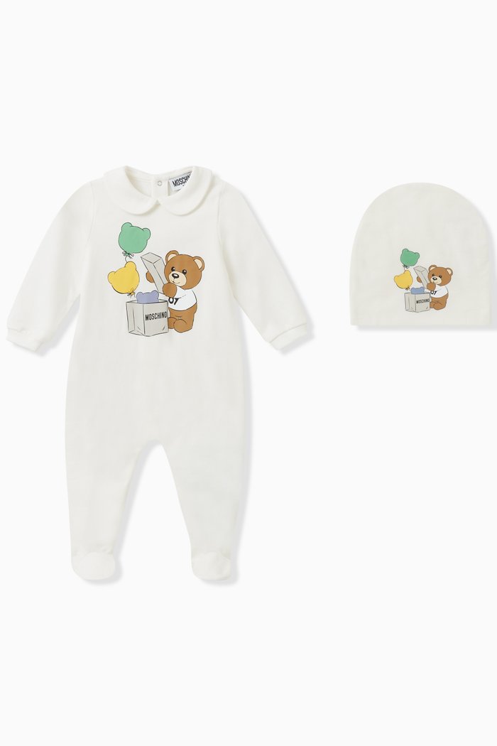 

Teddy Balloons Romper, Hat & Bib Set in Cotton Jersey, Neutral