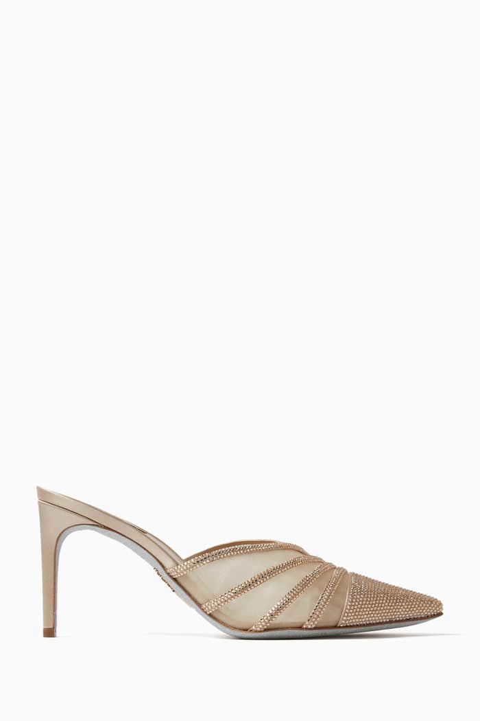 

Emily 80 Mules in Satin and Mesh, Neutral