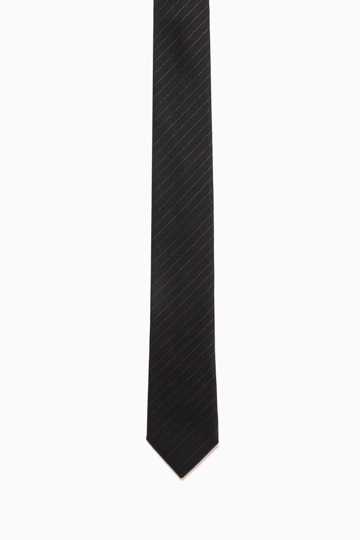 

Striped Tie in Wool & Silk Jacquard, Black