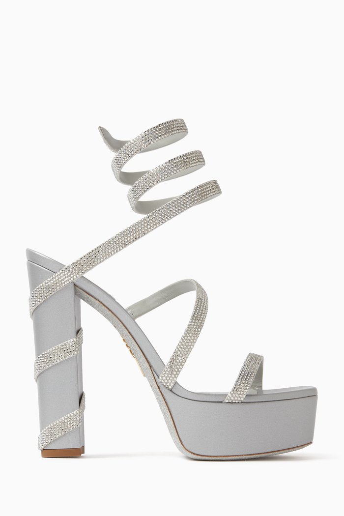 

Cleo 130 Platform Sandals in Satin, Silver