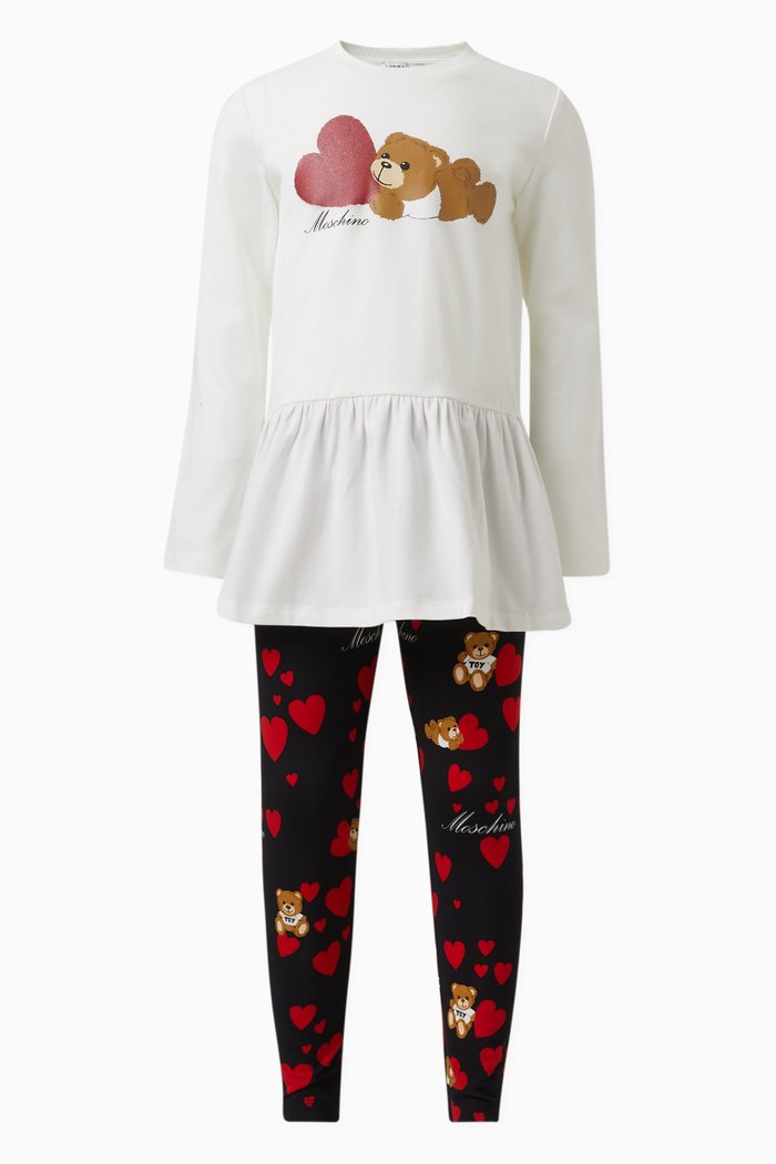 

Teddy Bear and Heart Print T-Shirt and Leggings Set in Cotton, Black