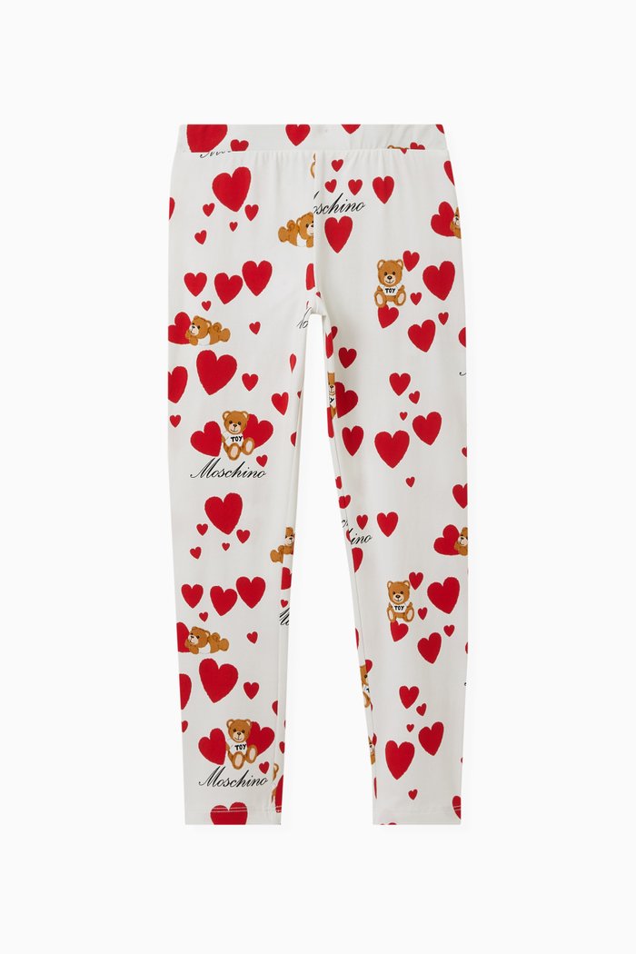 

Teddy Heart Print Leggings in Cotton, Neutral