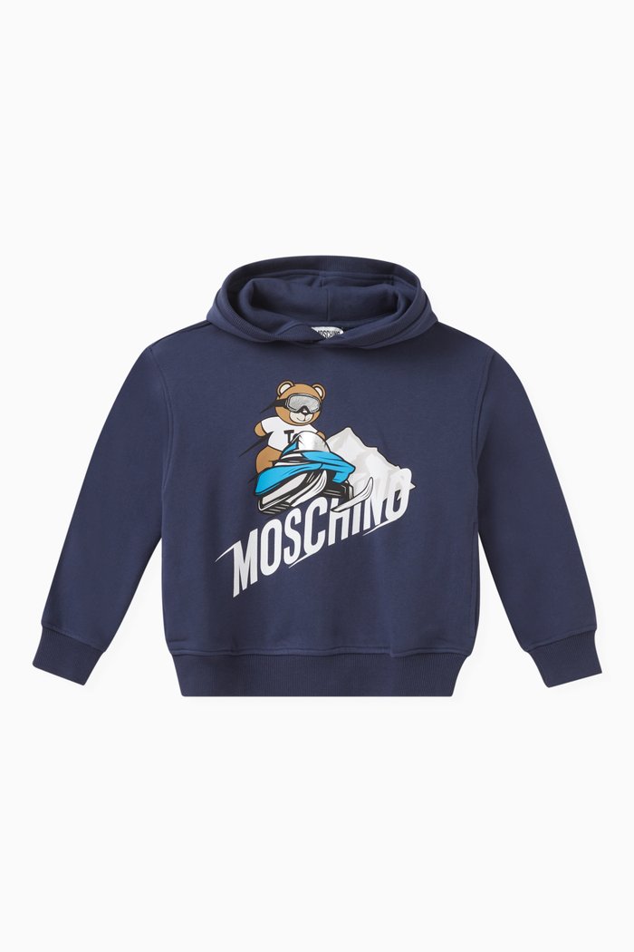 

Mountain Teddy Bear Hoodie in Cotton Fleece, Blue