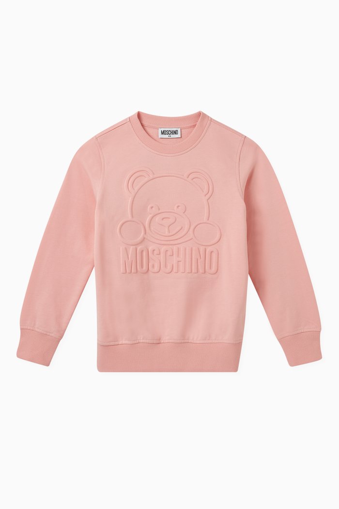 Embossed Teddy Face Sweatshirt in Cotton, Pink