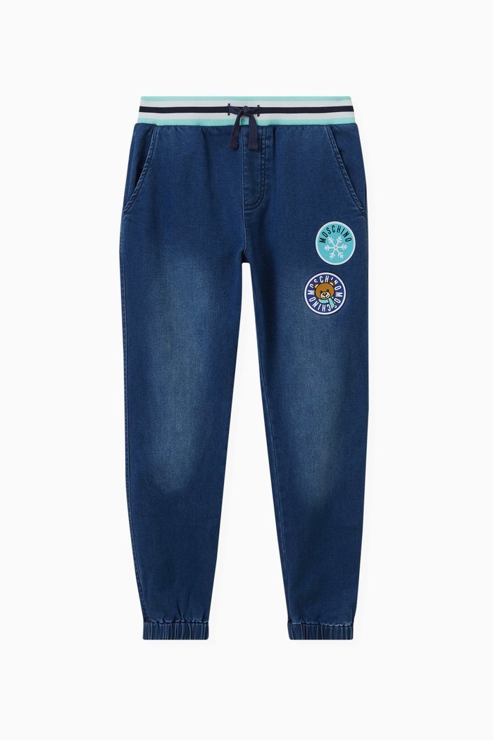 Circle Logo Patch Jeans in Cotton, Blue
