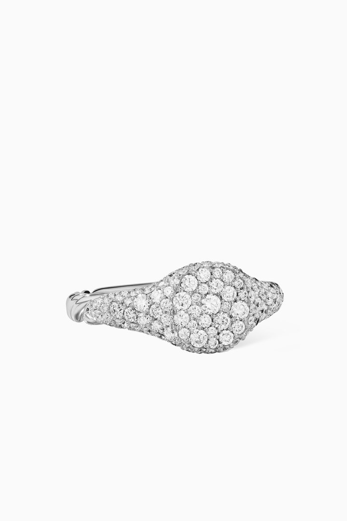 

Petite Pinky Ring with Pavé Diamonds in 18kt White Gold, Silver
