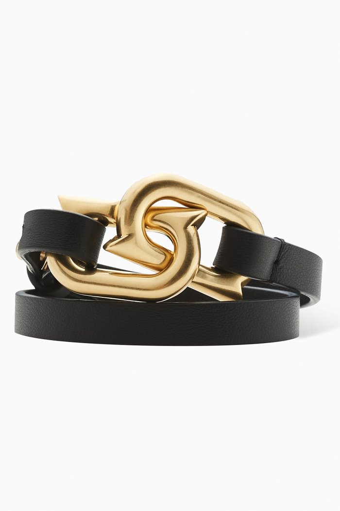 

Double Gancini Bracelet in Leather, Gold
