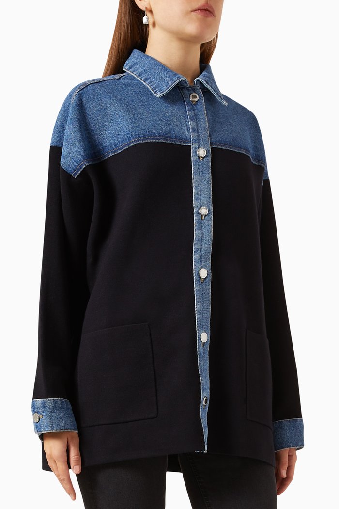 

Coatigan Overshirt in Denim & Knit, Blue