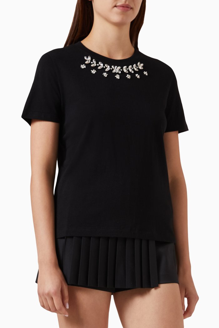 

Embellished T-shirt in Jersey, Black