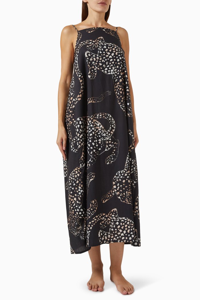 

Jag-print Square Nightie in Organic Cotton, Blue