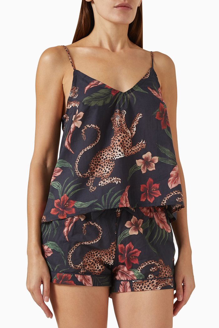 

Leopard-print Soleia Cami Top & Shorts Set in Cotton, Blue