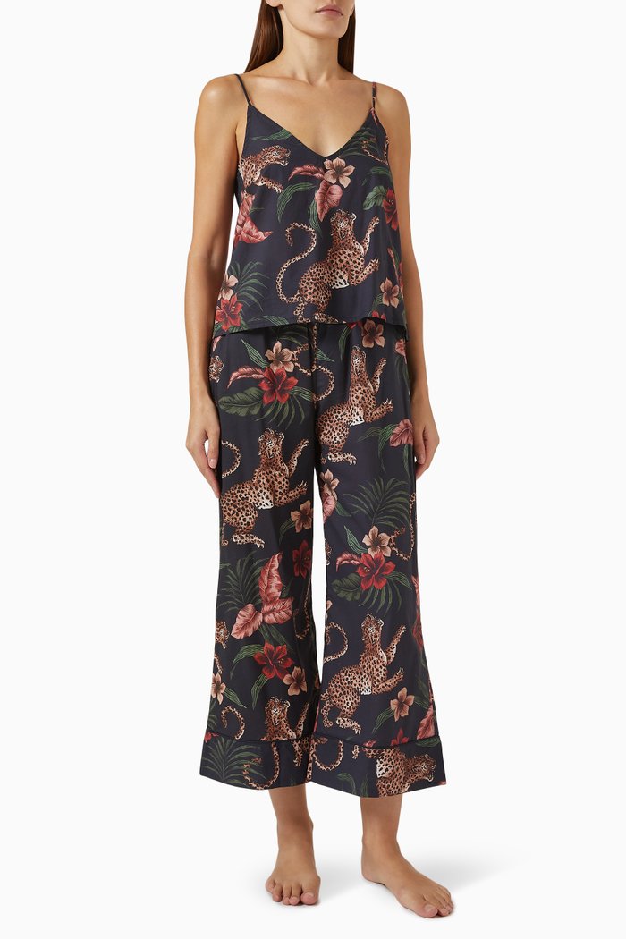 

Leopard-print Soleia Cami & Wide-leg Set in Cotton, Blue