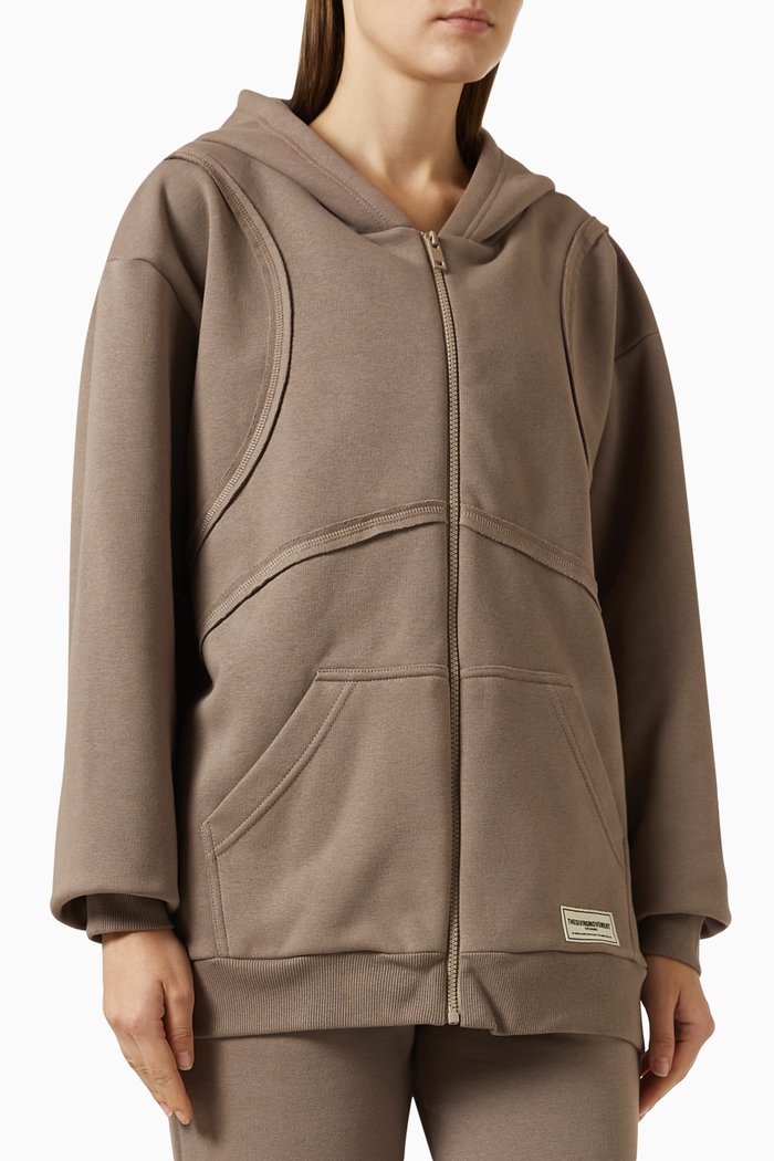 

Raw-edge Hoodie in Cotton-blend Jersey, Neutral